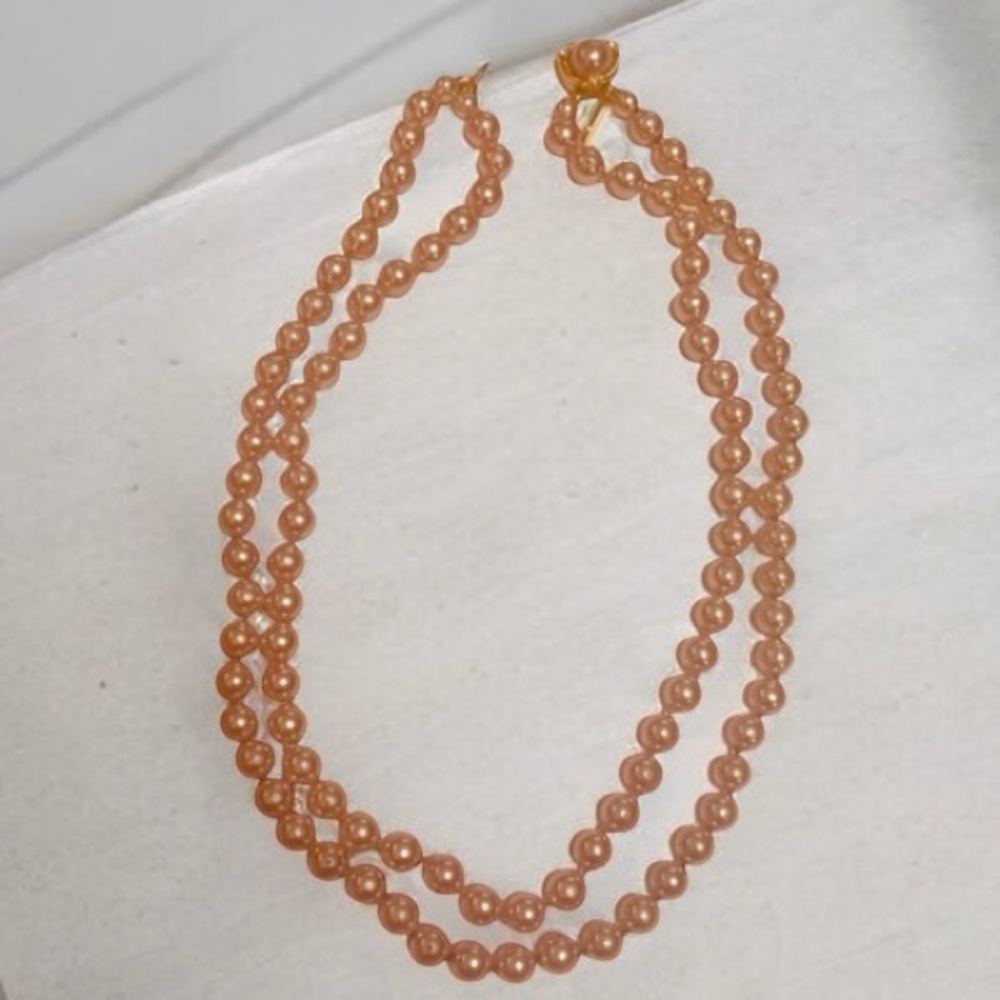 1950’s Vintage Double Strand Beaded Necklace in. Pink, Mod Century, 7.5” Long